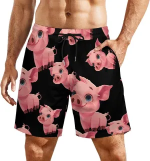 Cute Pigs Men's Swim Trunks Quick Dry Board Shorts Swimwear Beach Shorts with Compression Liner