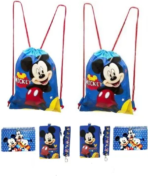D i s n e y Mickey and Minnie Mouse Drawstring Backpacks Plus Lanyards with Detachable Coin Purse and Autograph Books (Set of 6) (Dark Blue - Dark Blue)