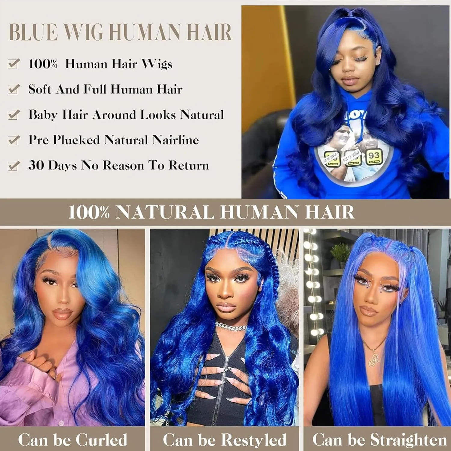 Dark Blue Body Wave Wig 30 Inch HD Transparent Lace Front Wig Human Hair Pre Plucked 13x6 HD Lace Front Royal Blue Wig Human Hair for Women 180% Density Navy Blue Colored Lace Wig Human Hair