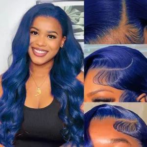 Dark Blue Body Wave Wig 30 Inch HD Transparent Lace Front Wig Human Hair Pre Plucked 13x6 HD Lace Front Royal Blue Wig Human Hair for Women 180% Density Navy Blue Colored Lace Wig Human Hair