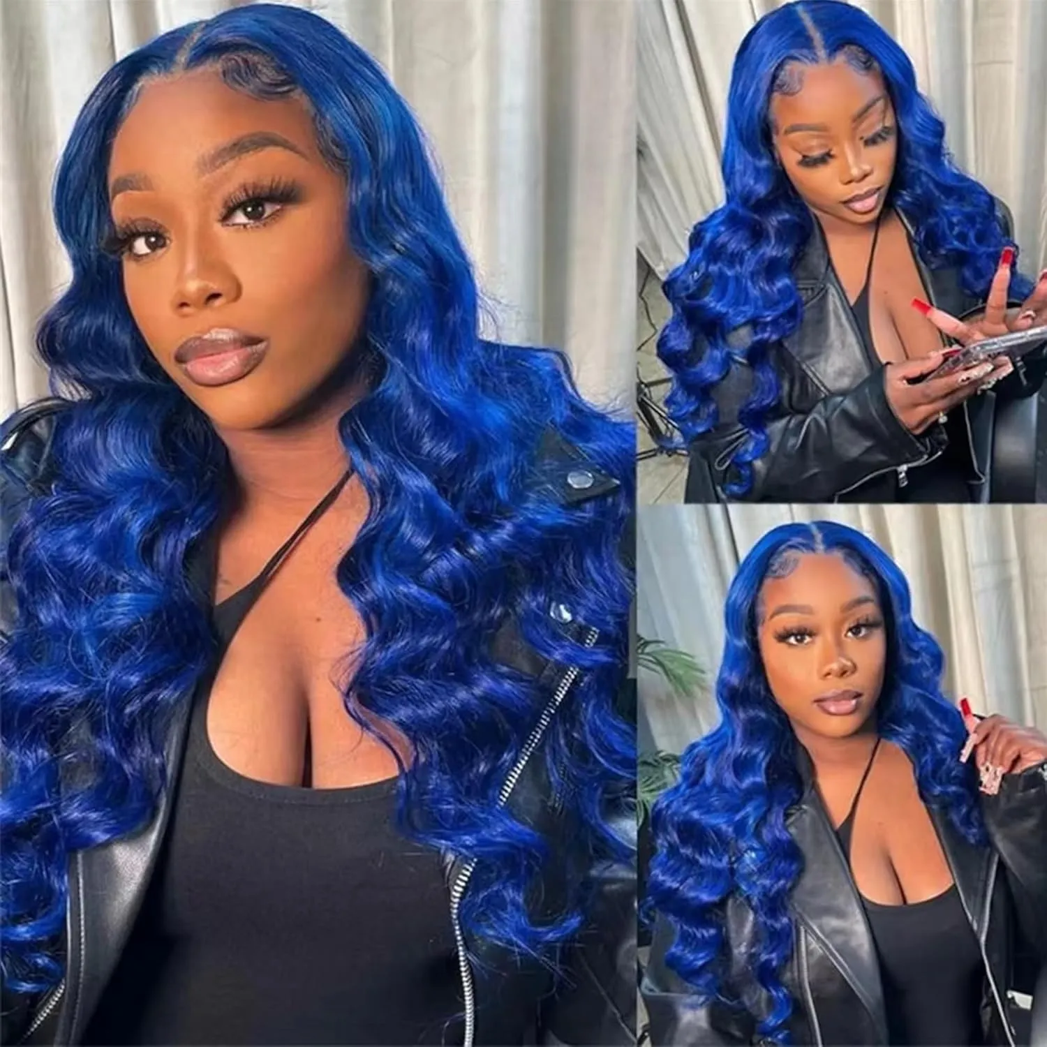 Dark Blue Body Wave Wig 30 Inch HD Transparent Lace Front Wig Human Hair Pre Plucked 13x6 HD Lace Front Royal Blue Wig Human Hair for Women 180% Density Navy Blue Colored Lace Wig Human Hair