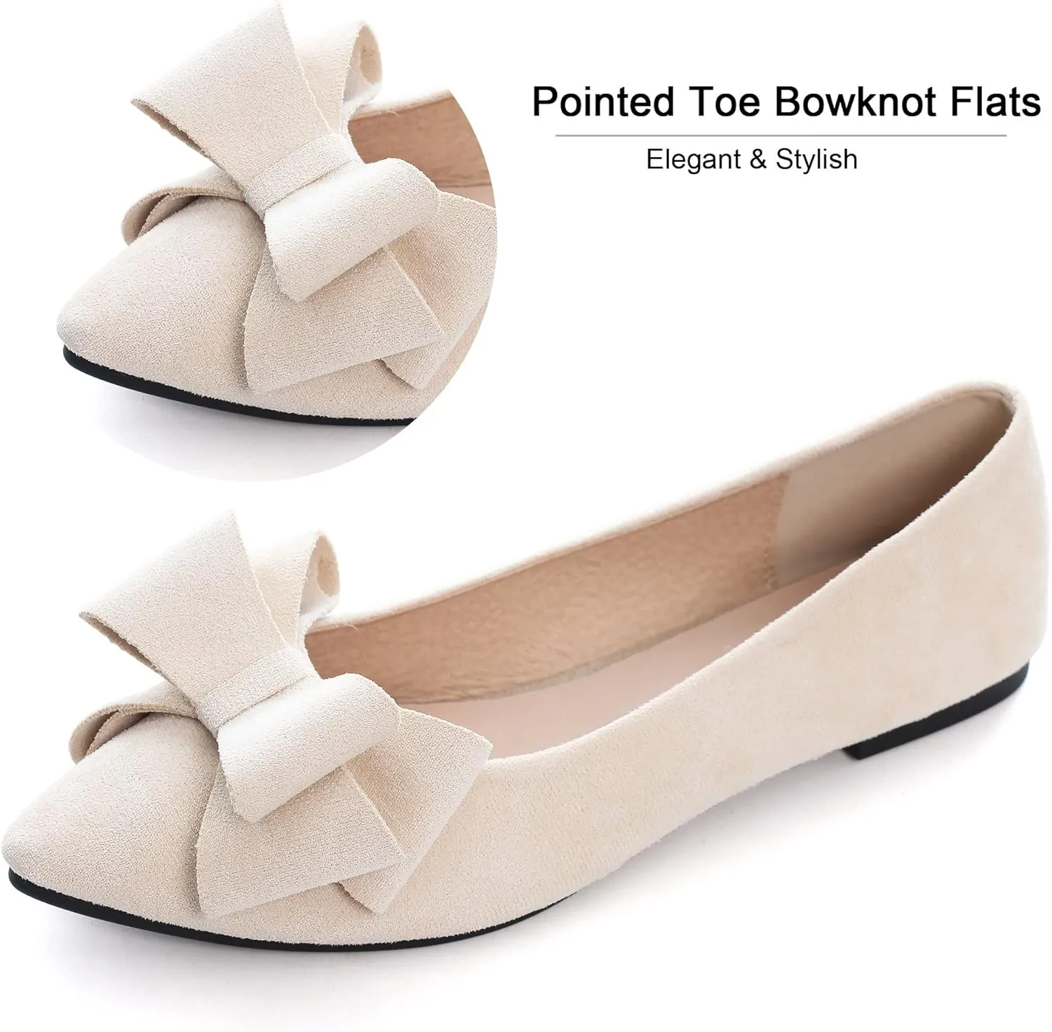 Dear Time Women's Casual Flats Bowknot Pointed Toe Ballet Flats Dressy Bridal Shoes Slip Ons Loafers for Women Comfortable Shoes