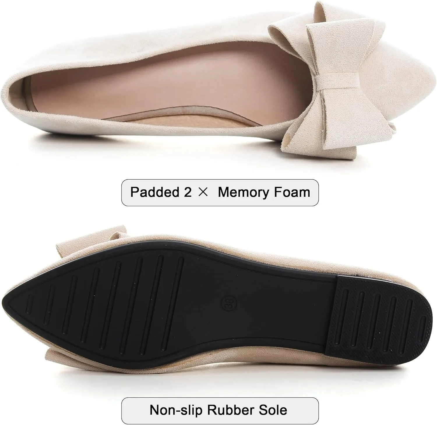 Dear Time Women's Casual Flats Bowknot Pointed Toe Ballet Flats Dressy Bridal Shoes Slip Ons Loafers for Women Comfortable Shoes