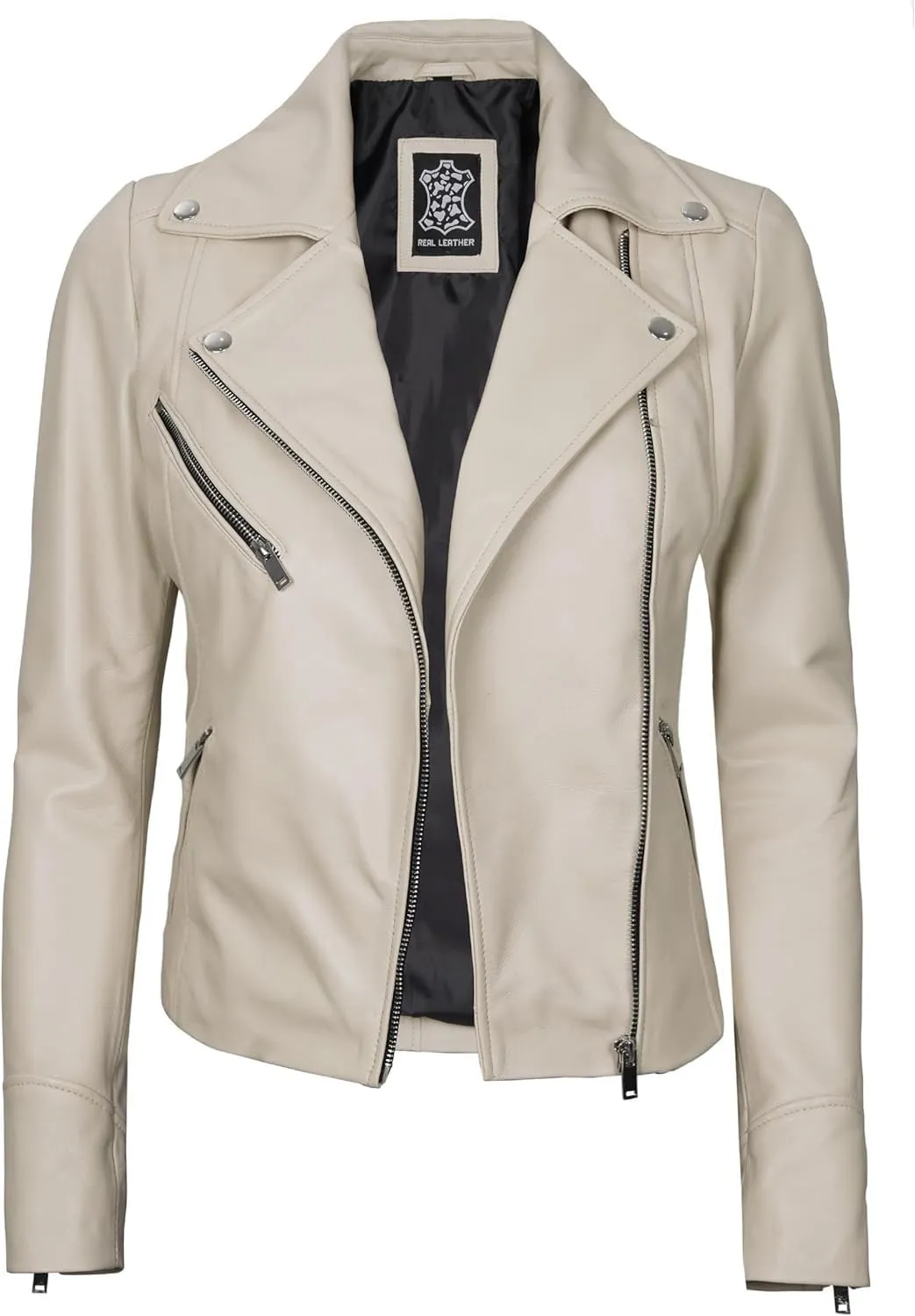 Decrum Asymmetrical Real Leather Jacket Women – Trendy Fashion Lambskin Womens Leather Jacket