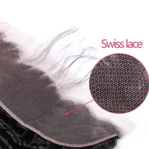 Deep Wave HD Frontal 13x4 HD Transparent Lace Frontal 100% Raw Virgin Human Hair Free Part Lace Closure Natural Black Color 10 Inch