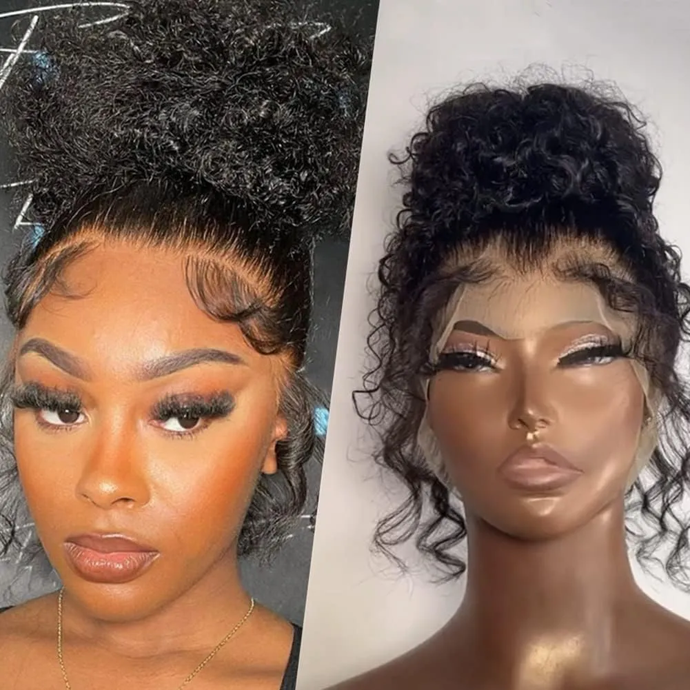 Deep Wave Human Hair Wig 250% Density 13x6 Mongolian Lace Front Deep Curly Lace Front Wigs Human Hair Pre Plucked Deep Wave Frontal wig For Black Women Full And Thick (18Inch, 13x6 Wig)