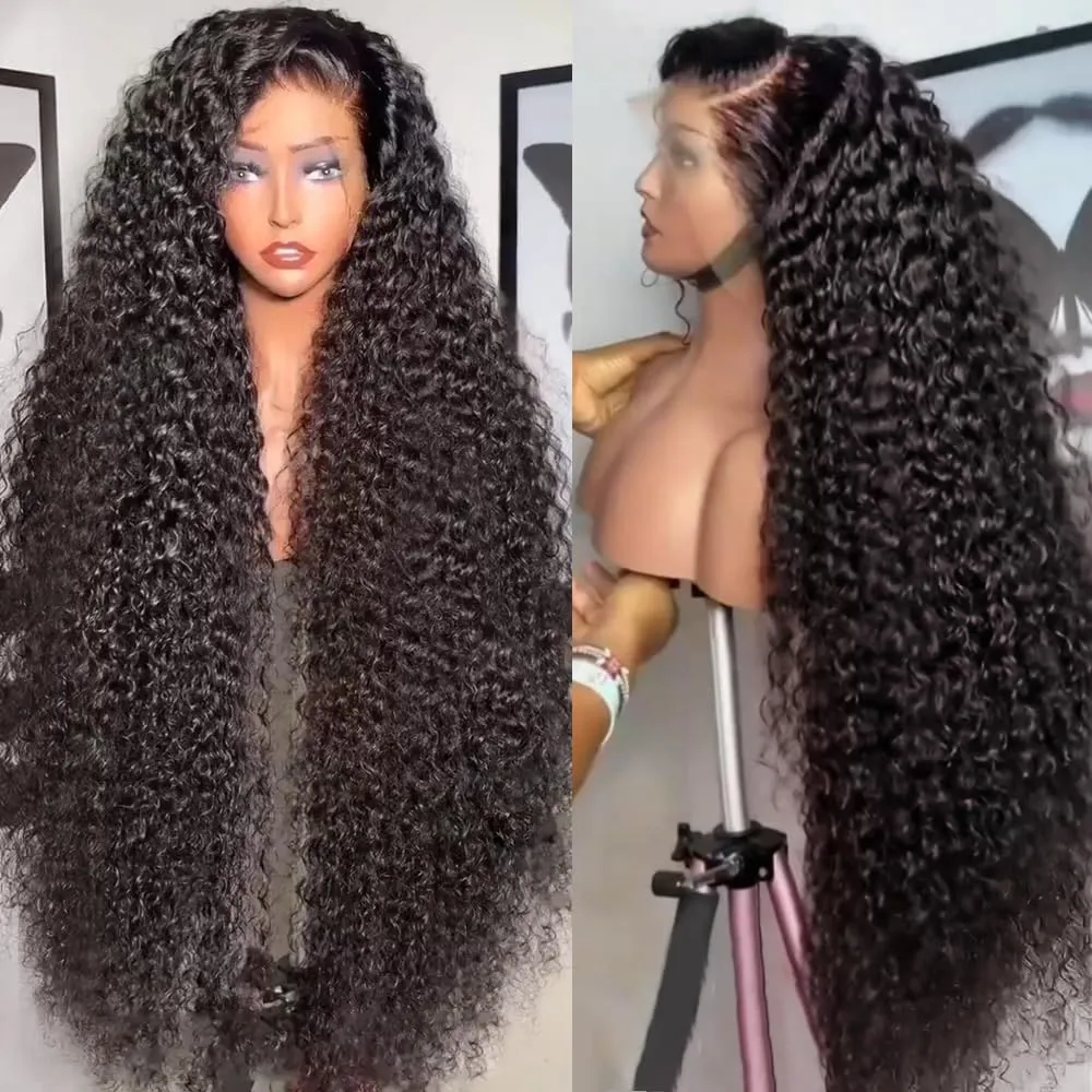Deep Wave Human Hair Wig 250% Density 13x6 Mongolian Lace Front Deep Curly Lace Front Wigs Human Hair Pre Plucked Deep Wave Frontal wig For Black Women Full And Thick (18Inch, 13x6 Wig)