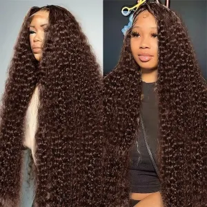 Deep Wave Human Hair Wig 250% Density 13x6 Mongolian Lace Front Deep Curly Lace Front Wigs Human Hair Pre Plucked Deep Wave Frontal wig For Black Women Full And Thick (18Inch, 13x6 Wig)