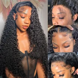 Deep Wave Lace Front Wigs Human Hair 13x6 HD Transparent Deep Curly Lace Frontal Wigs Human Hair 180% Density Glueless Wigs Human Hair pre Plucked with Baby Hair Natural Color (40 Inch)