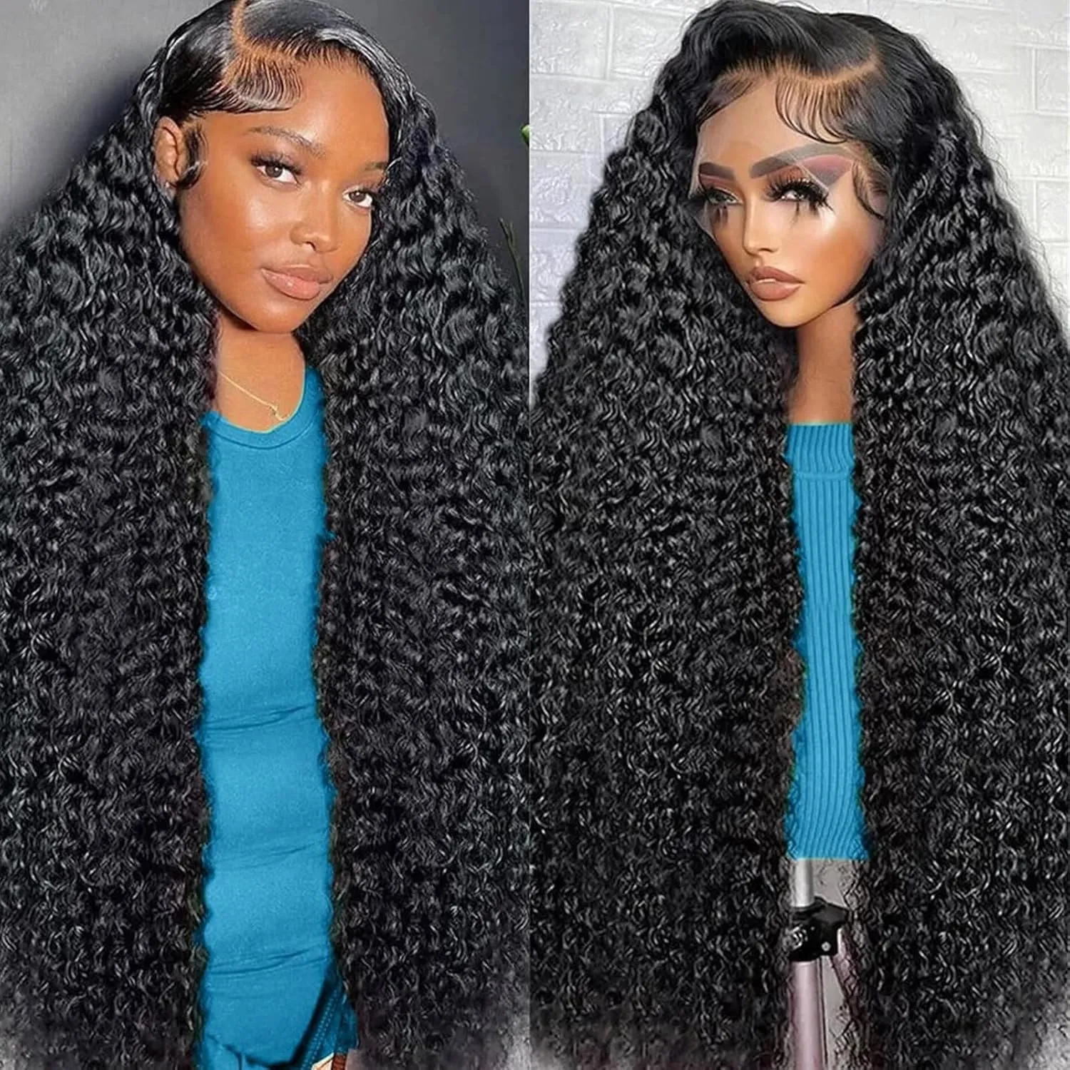 Deep Wave Lace Front Wigs Human Hair Glueless Wigs Pre Plucked with Baby Hair 180% Density 13x6 HD Transparent Lace Front Wigs for Women 28 Inch
