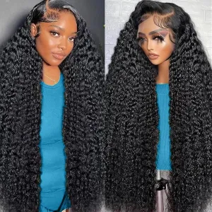 Deep Wave Lace Front Wigs Human Hair Glueless Wigs Pre Plucked with Baby Hair 180% Density 13x6 HD Transparent Lace Front Wigs for Women 28 Inch