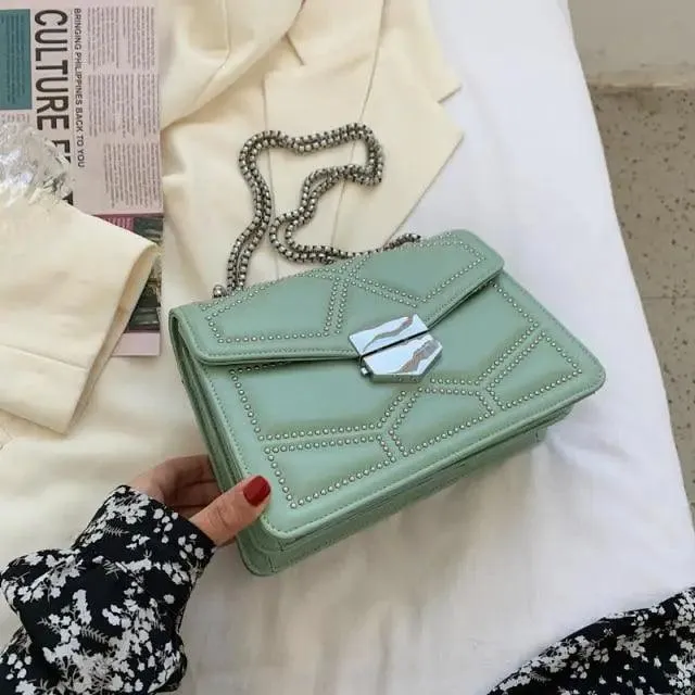 Delighted Black PU Leather Crossbody Chain Bags For Women And Girls Simple Fashionable Shoulder Small Handbags