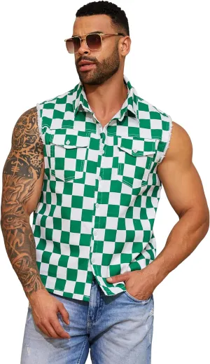 Denim Vest for Men Print Sleeveless Jean Jacket Festival Clothing
