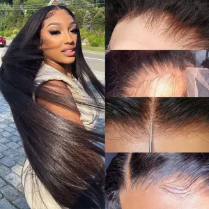 Derun 4x4 Real HD Lace Closure Wigs Human Hair 180% Density 0.1MM Ultra-thin Invisible Lace Straight Wig Pre-plucked Vivid Hairline Bleached Knots Glueless Wig for Women (22 Inch, 4×4 ST)