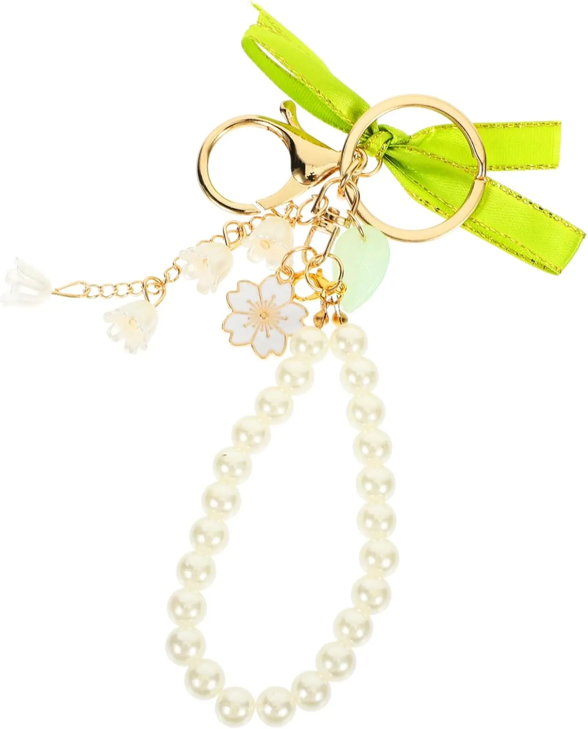 Didiseaon Keychain Pendant Lily Valley Bowknot Faux Pearl for Women Purse Accessory