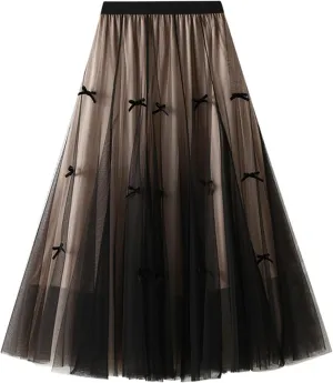 Dirholl Women's A-Line Fairy Elastic Waist Polyester Spandex Midi Skirt