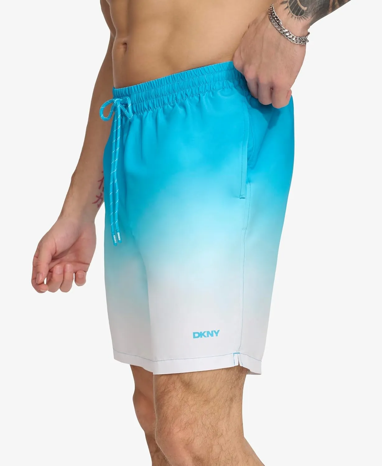 DKNY Men's Lightweight Quick Dry Volley UPF 40  Protection Swim Trunk