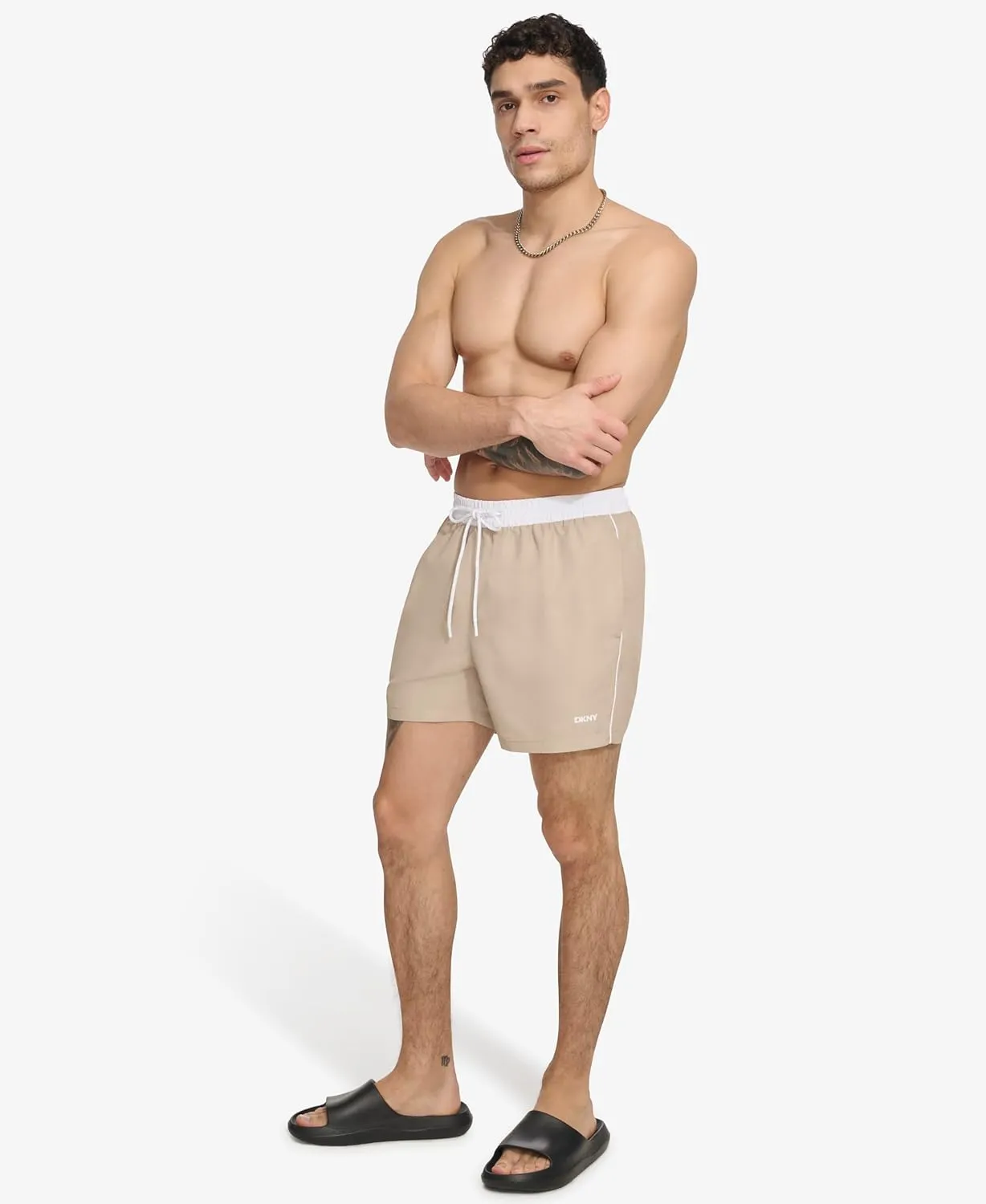 DKNY Men's Lightweight Quick Dry Volley UPF 40  Protection Swim Trunk