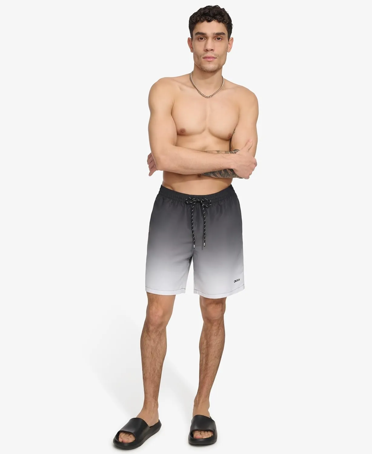 DKNY Men's Lightweight Quick Dry Volley UPF 40  Protection Swim Trunk