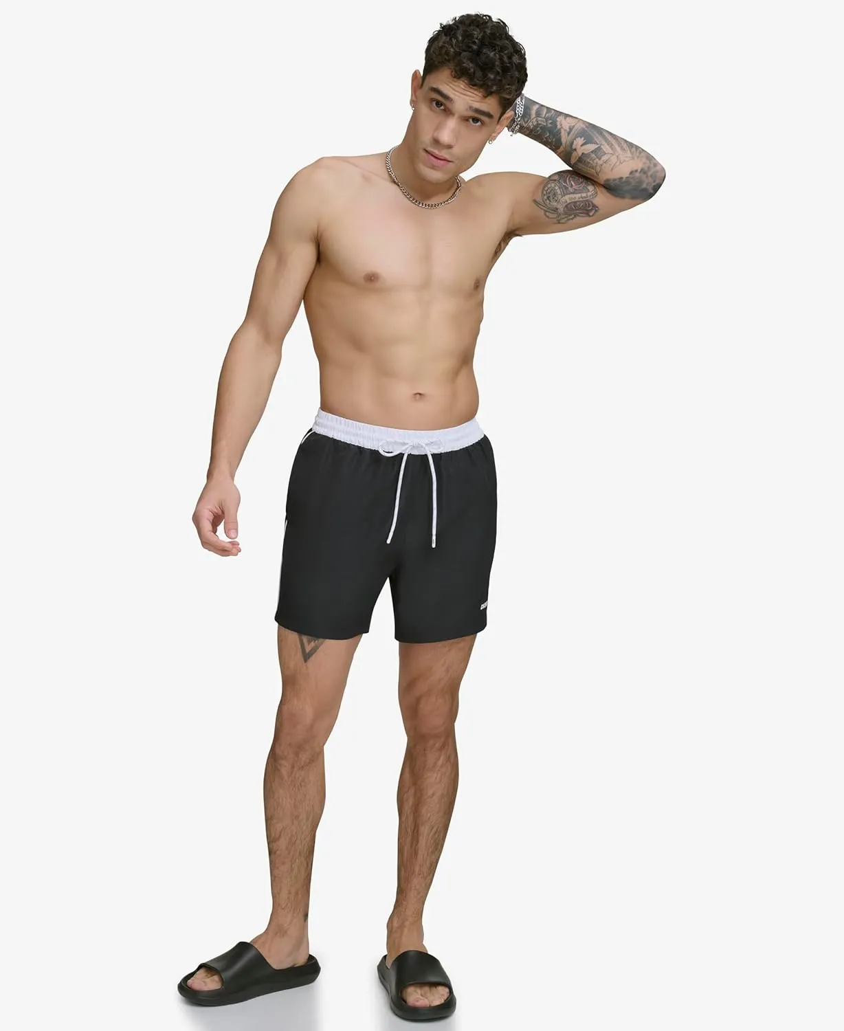 DKNY Men's Lightweight Quick Dry Volley UPF 40  Protection Swim Trunk