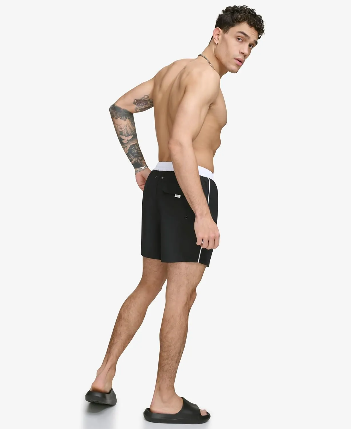 DKNY Men's Lightweight Quick Dry Volley UPF 40  Protection Swim Trunk