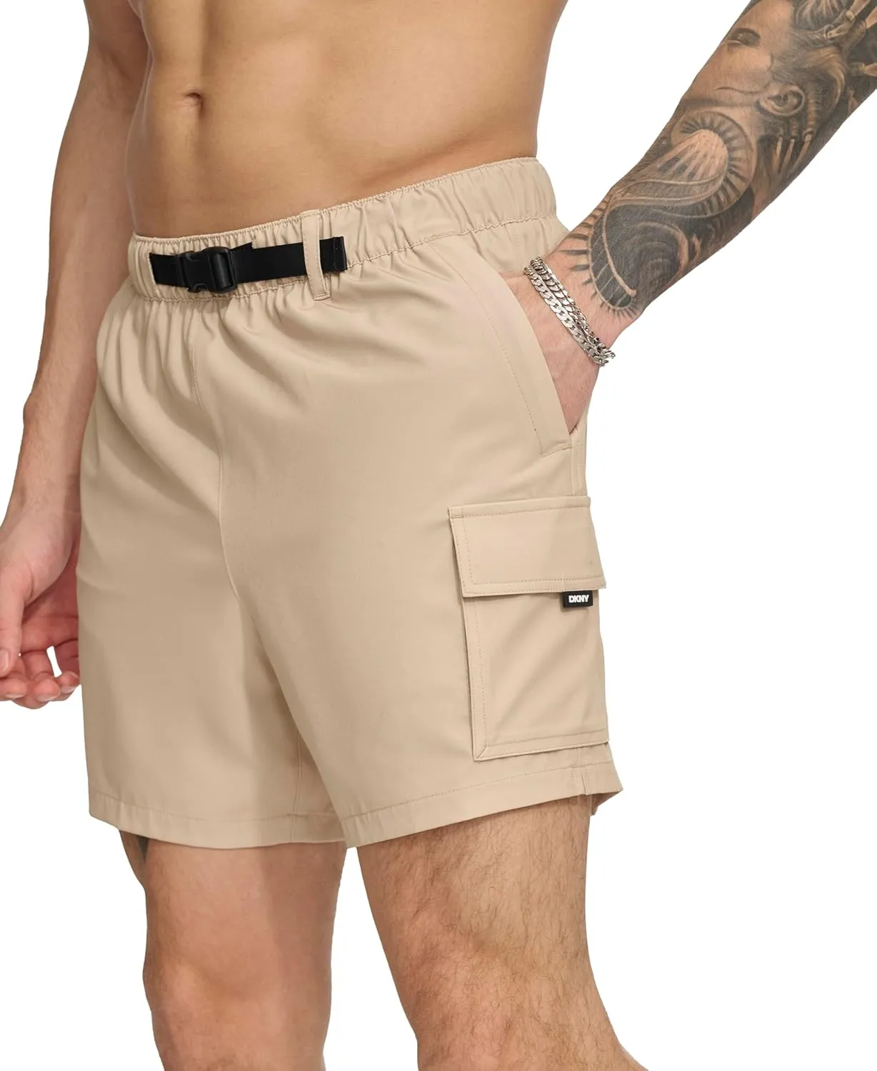DKNY Men's Stretch Quick Dry Volley UPF 40  Protection Swim Trunk