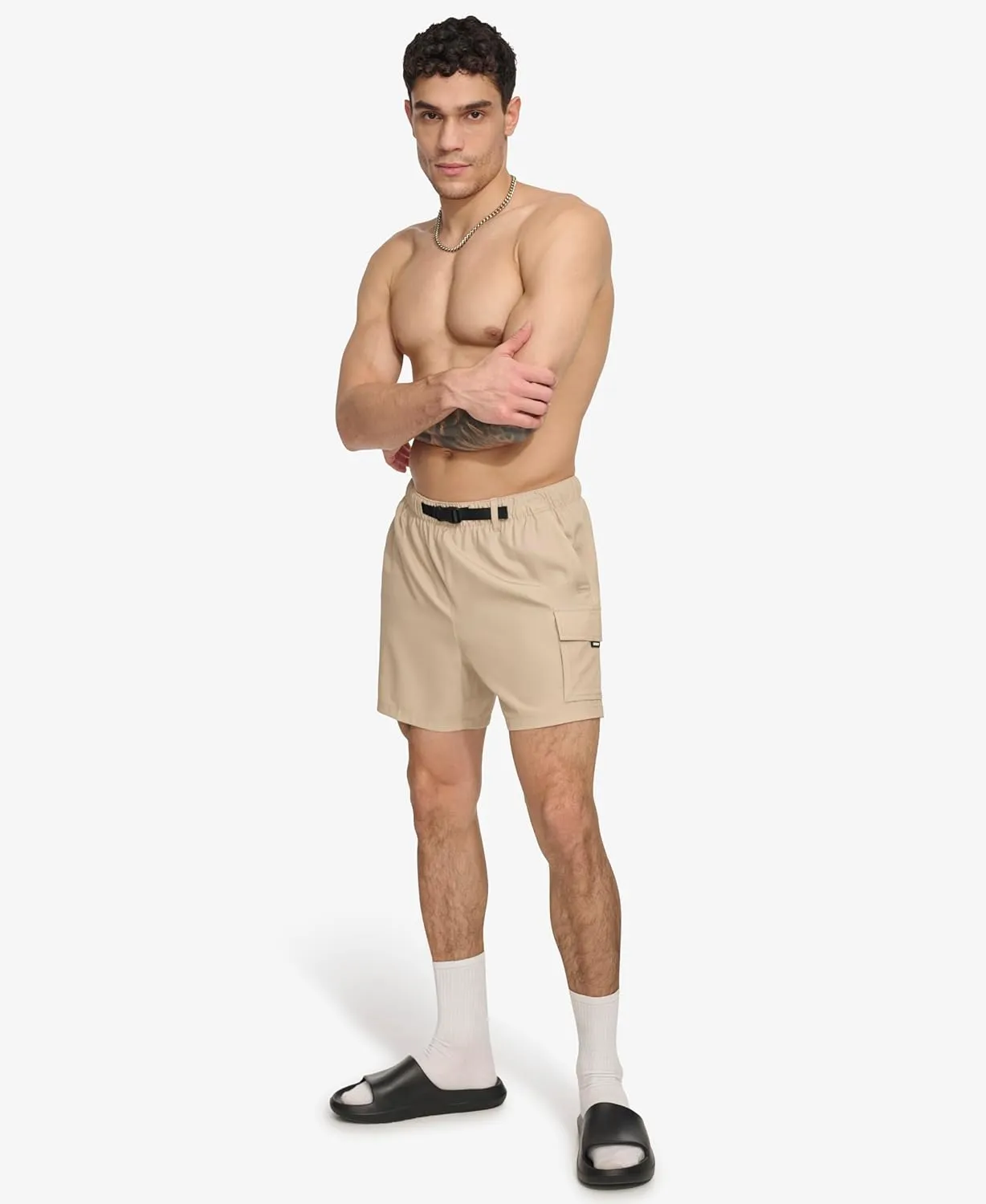 DKNY Men's Stretch Quick Dry Volley UPF 40  Protection Swim Trunk