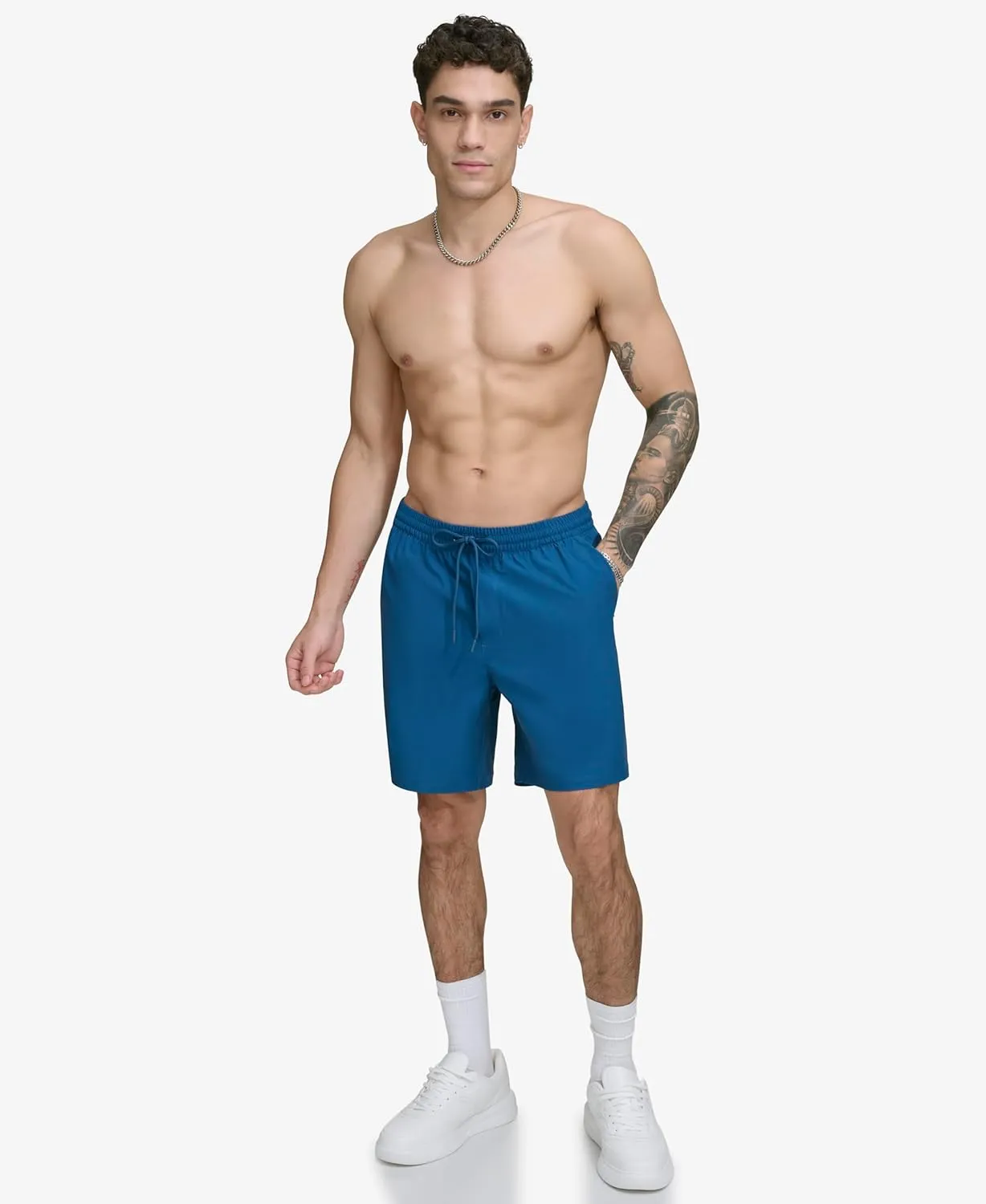 DKNY Men's Stretch Quick Dry Volley UPF 40  Protection Swim Trunk