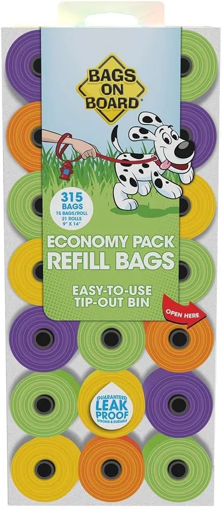 Dog Poop Bags - Strong, Leak Proof Dog Waste Bags - 9 x14 Inches, 315 Multi-Colored Bags