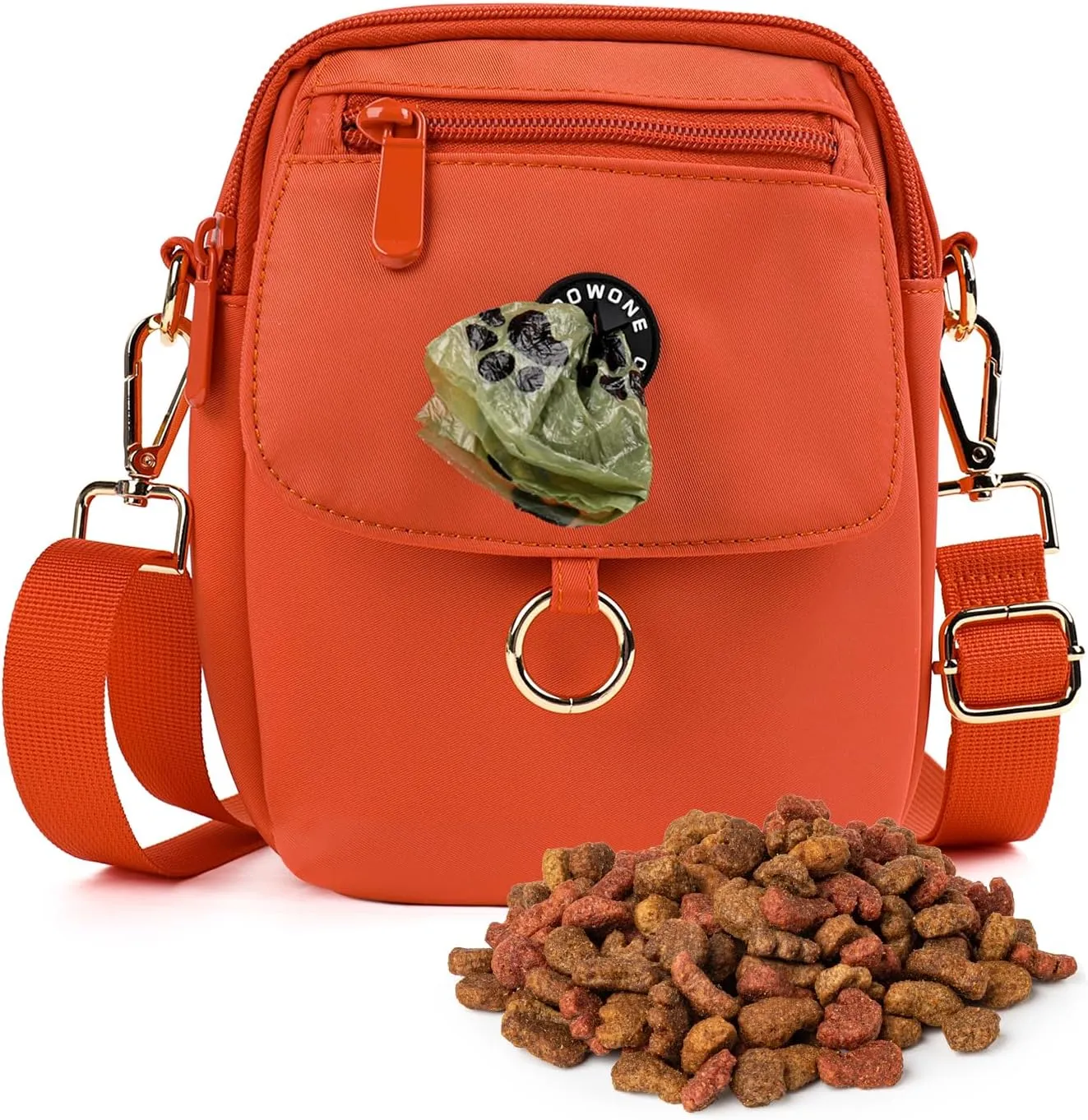 Dog Walking Bag Crossbody Waterproof & Lightweight Treat Pouch for Pet Training, Puppy Treat Tote, Dog Mom Purse (Orange 1.0)