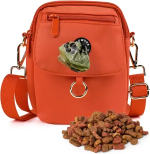 Dog Walking Bag Crossbody Waterproof & Lightweight Treat Pouch for Pet Training, Puppy Treat Tote, Dog Mom Purse (Orange 1.0)