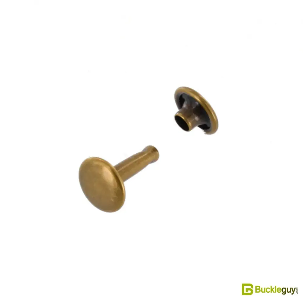 Double Cap Rivet, Antique Brass, Solid Brass-LL (100 sets per bag), Multiple Sizes