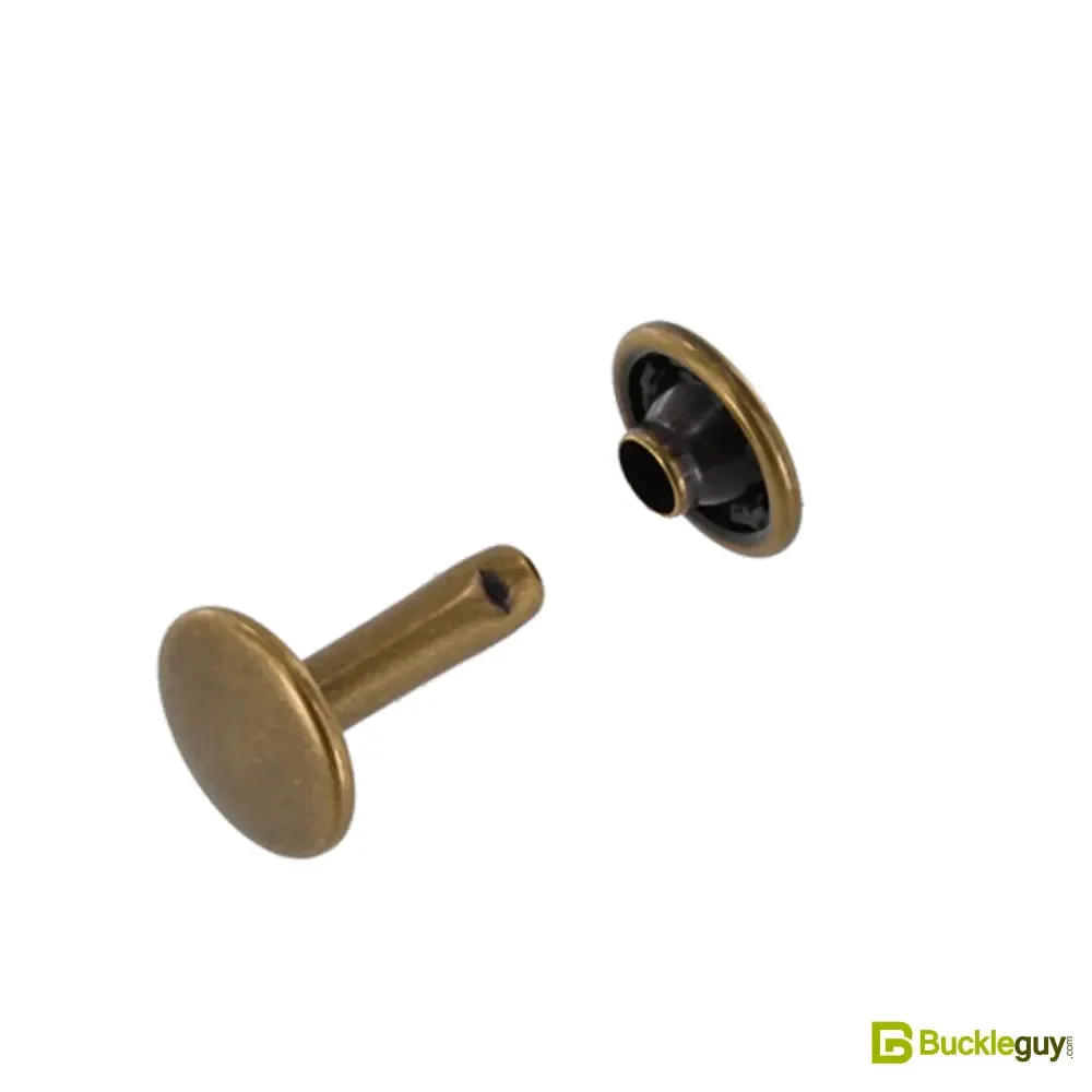 Double Cap Rivet, Antique Brass, Solid Brass-LL (100 sets per bag), Multiple Sizes
