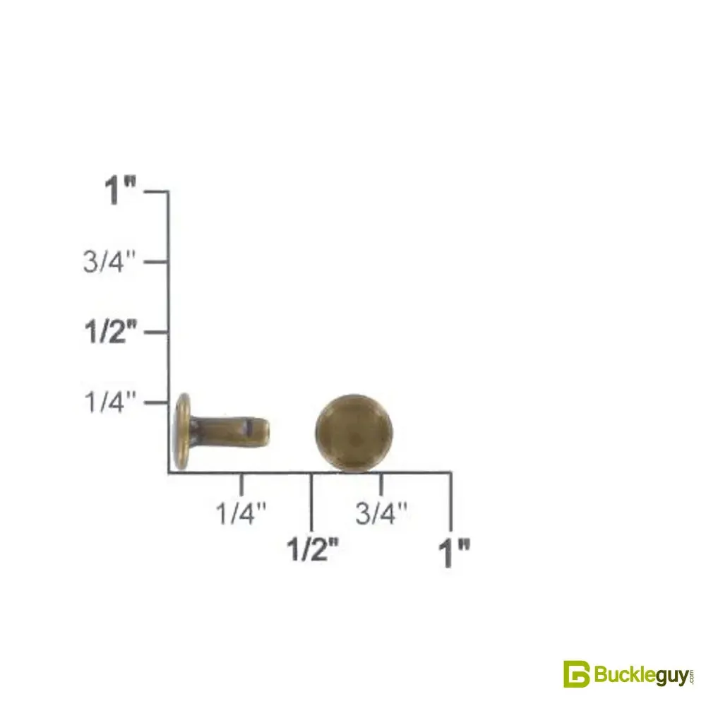 Double Cap Rivet, Antique Brass, Solid Brass-LL (100 sets per bag), Multiple Sizes