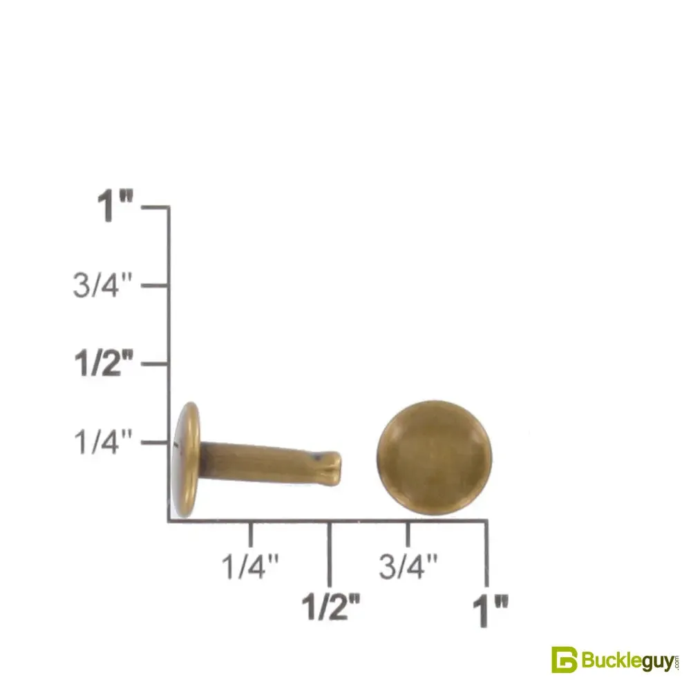 Double Cap Rivet, Antique Brass, Solid Brass-LL (100 sets per bag), Multiple Sizes