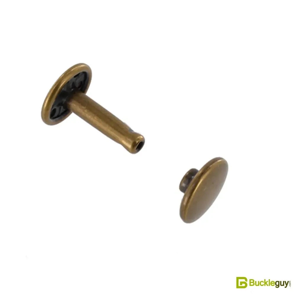 Double Cap Rivet, Antique Brass, Solid Brass-LL (100 sets per bag), Multiple Sizes