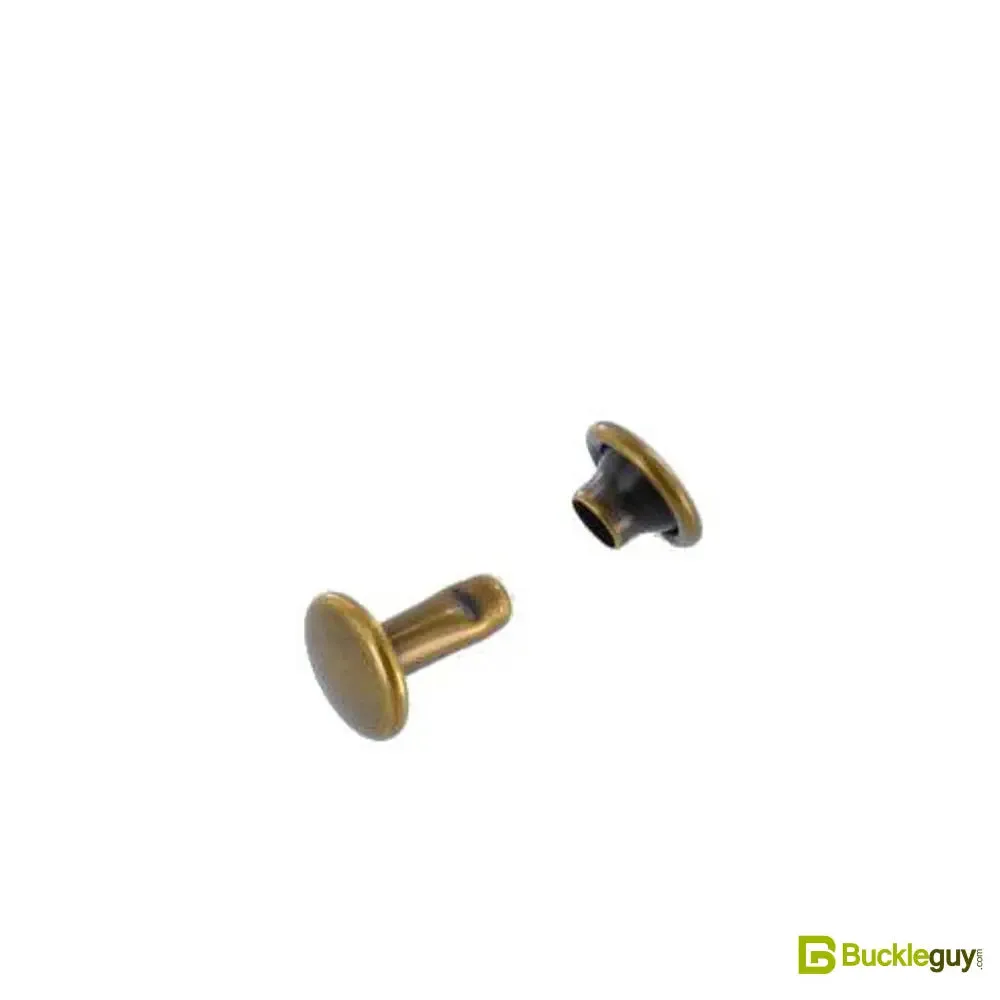 Double Cap Rivet, Antique Brass, Solid Brass-LL (100 sets per bag), Multiple Sizes