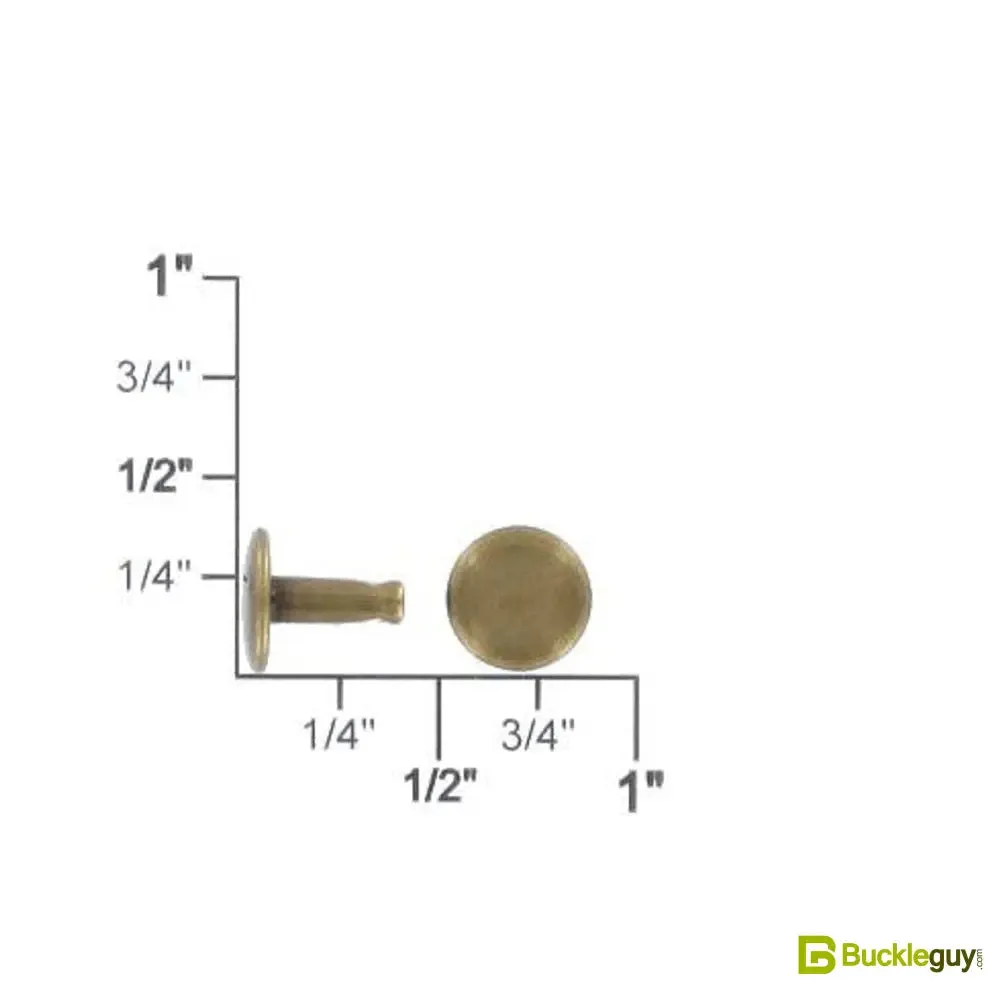 Double Cap Rivet, Antique Brass, Solid Brass-LL (100 sets per bag), Multiple Sizes