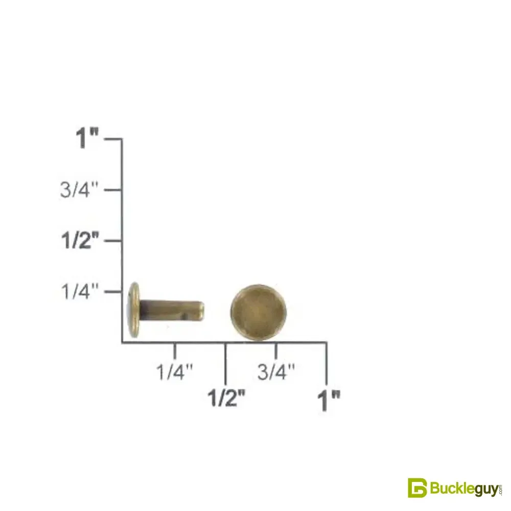 Double Cap Rivet, Antique Brass, Solid Brass-LL (100 sets per bag), Multiple Sizes