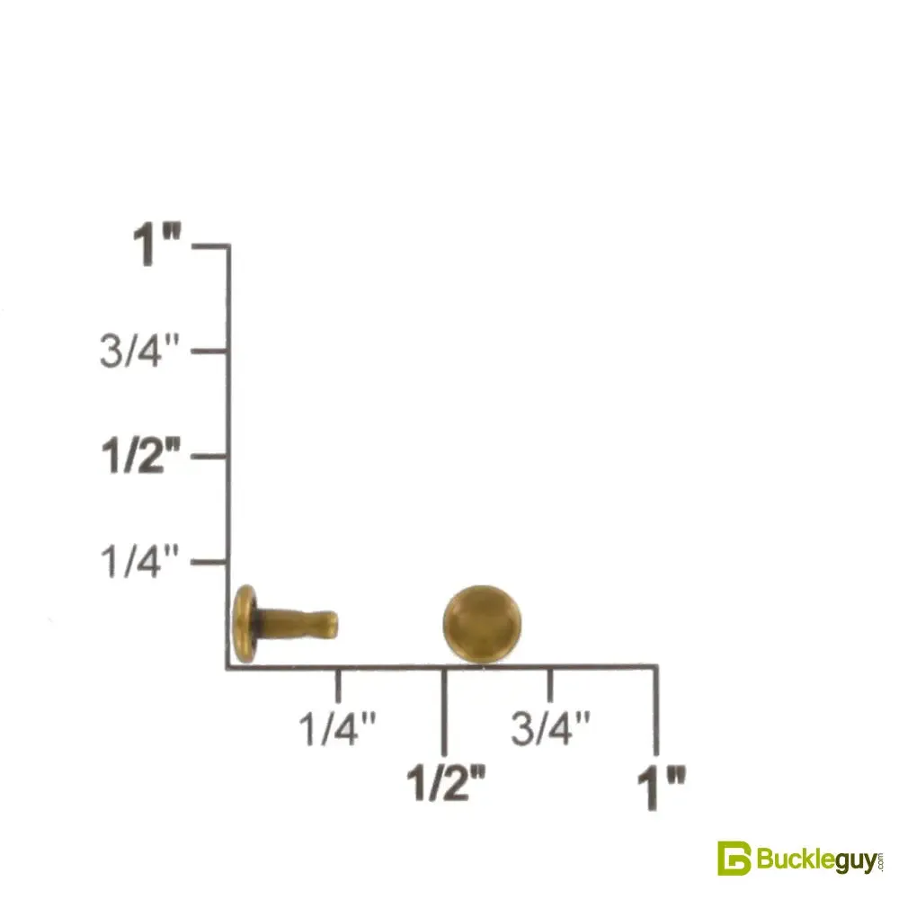 Double Cap Rivet, Antique Brass, Solid Brass-LL (100 sets per bag), Multiple Sizes