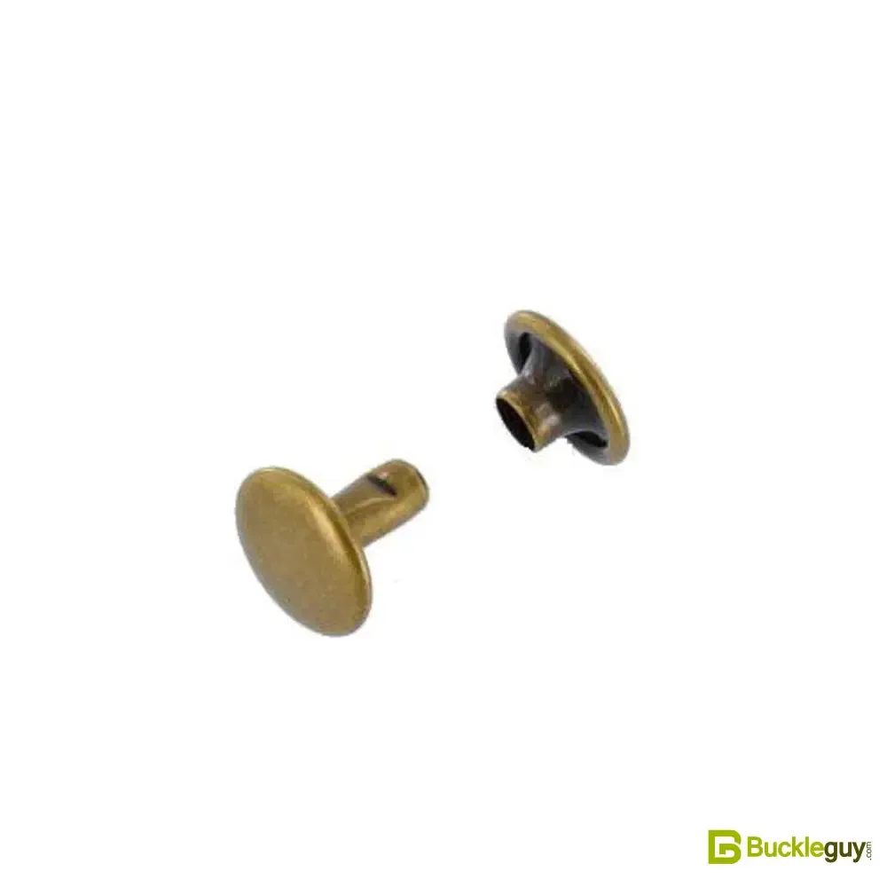 Double Cap Rivet, Antique Brass, Solid Brass-LL (100 sets per bag), Multiple Sizes