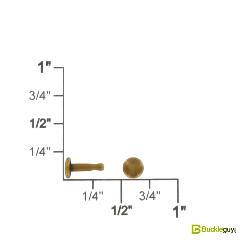 Double Cap Rivet, Antique Brass, Solid Brass-LL (100 sets per bag), Multiple Sizes