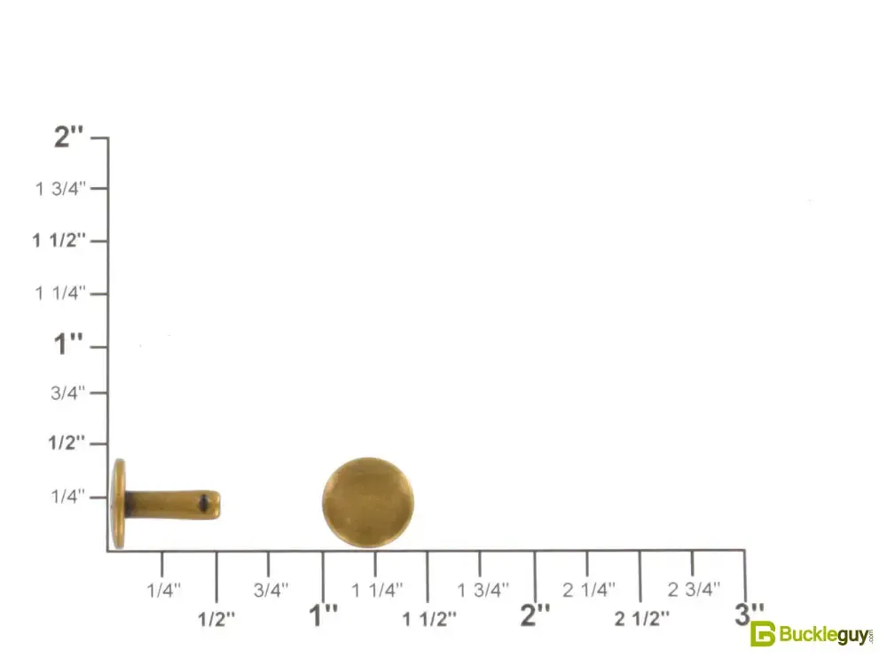 Double Cap Rivet, Antique Brass, Solid Brass-LL (100 sets per bag), Multiple Sizes