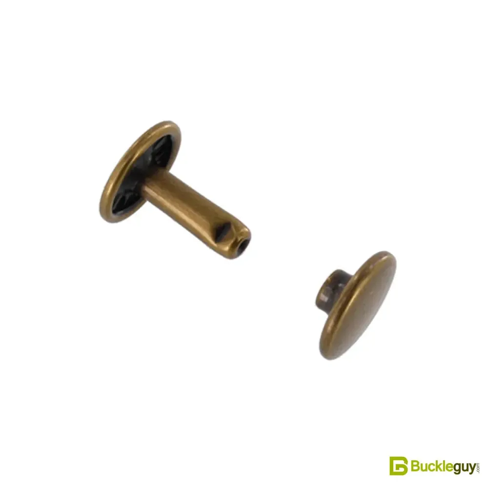 Double Cap Rivet, Antique Brass, Solid Brass-LL (100 sets per bag), Multiple Sizes