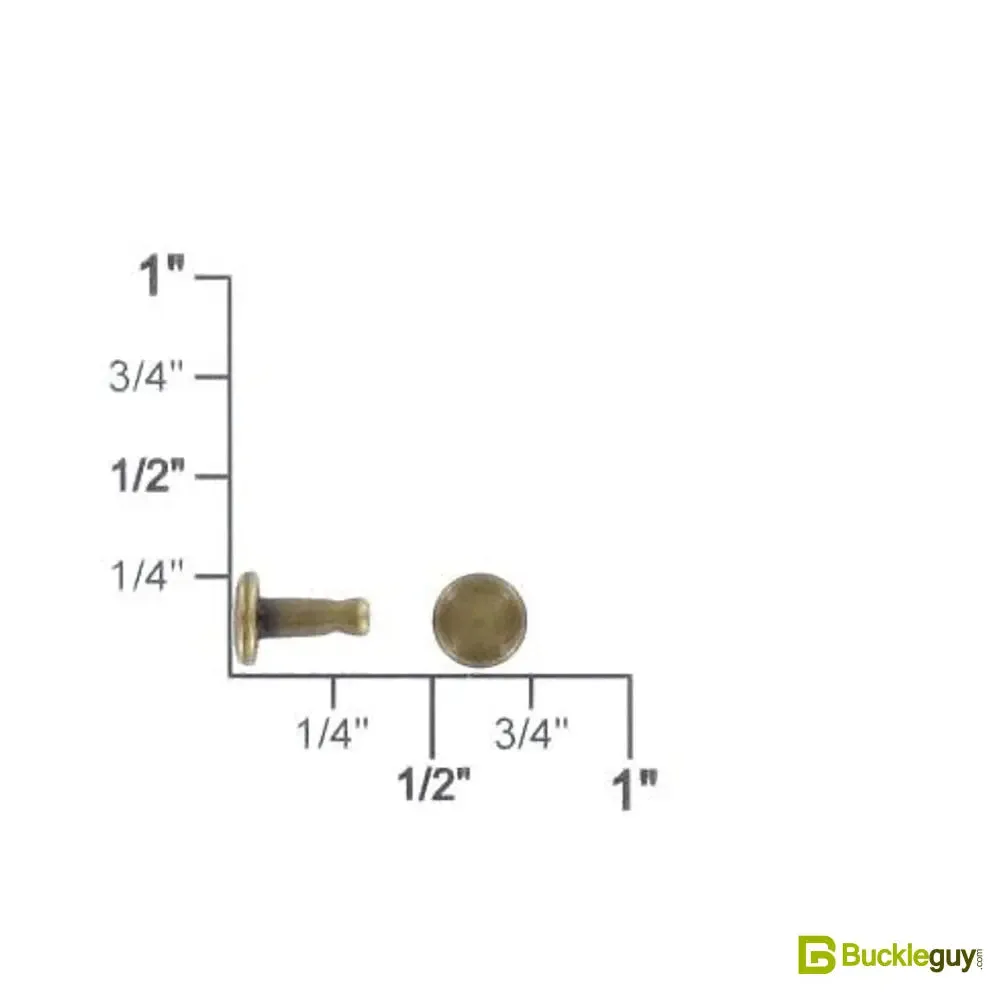 Double Cap Rivet, Antique Brass, Solid Brass-LL (100 sets per bag), Multiple Sizes