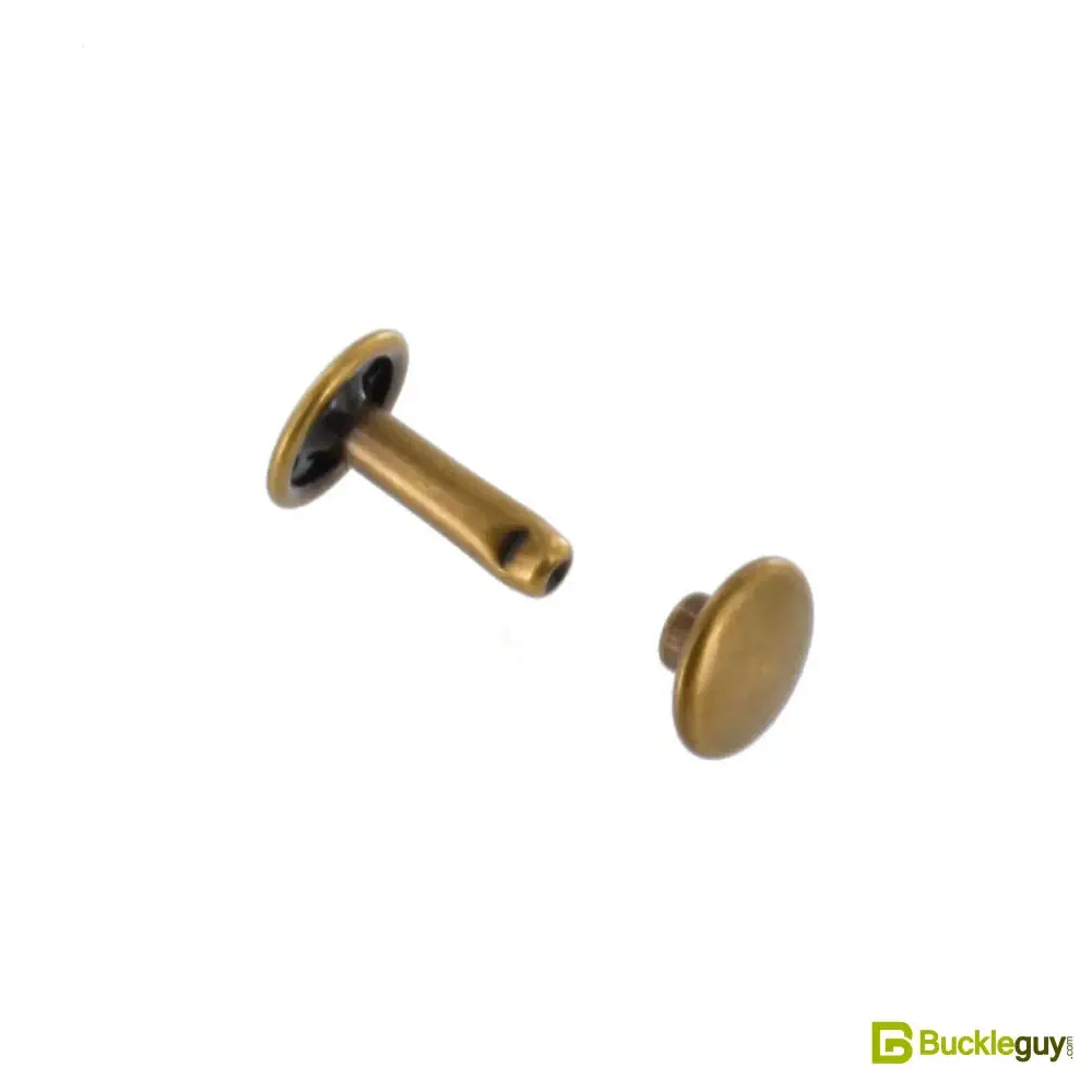 Double Cap Rivet, Antique Brass, Solid Brass-LL (100 sets per bag), Multiple Sizes