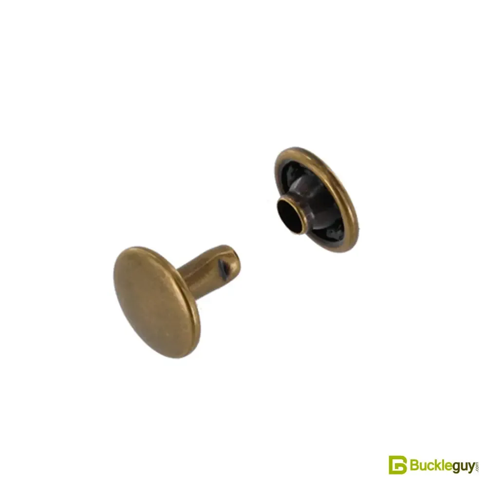 Double Cap Rivet, Antique Brass, Solid Brass-LL (100 sets per bag), Multiple Sizes