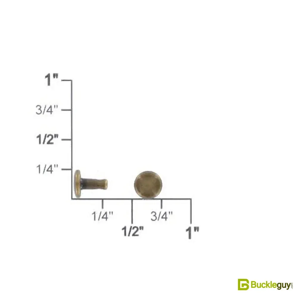 Double Cap Rivet, Antique Brass, Solid Brass-LL (100 sets per bag), Multiple Sizes