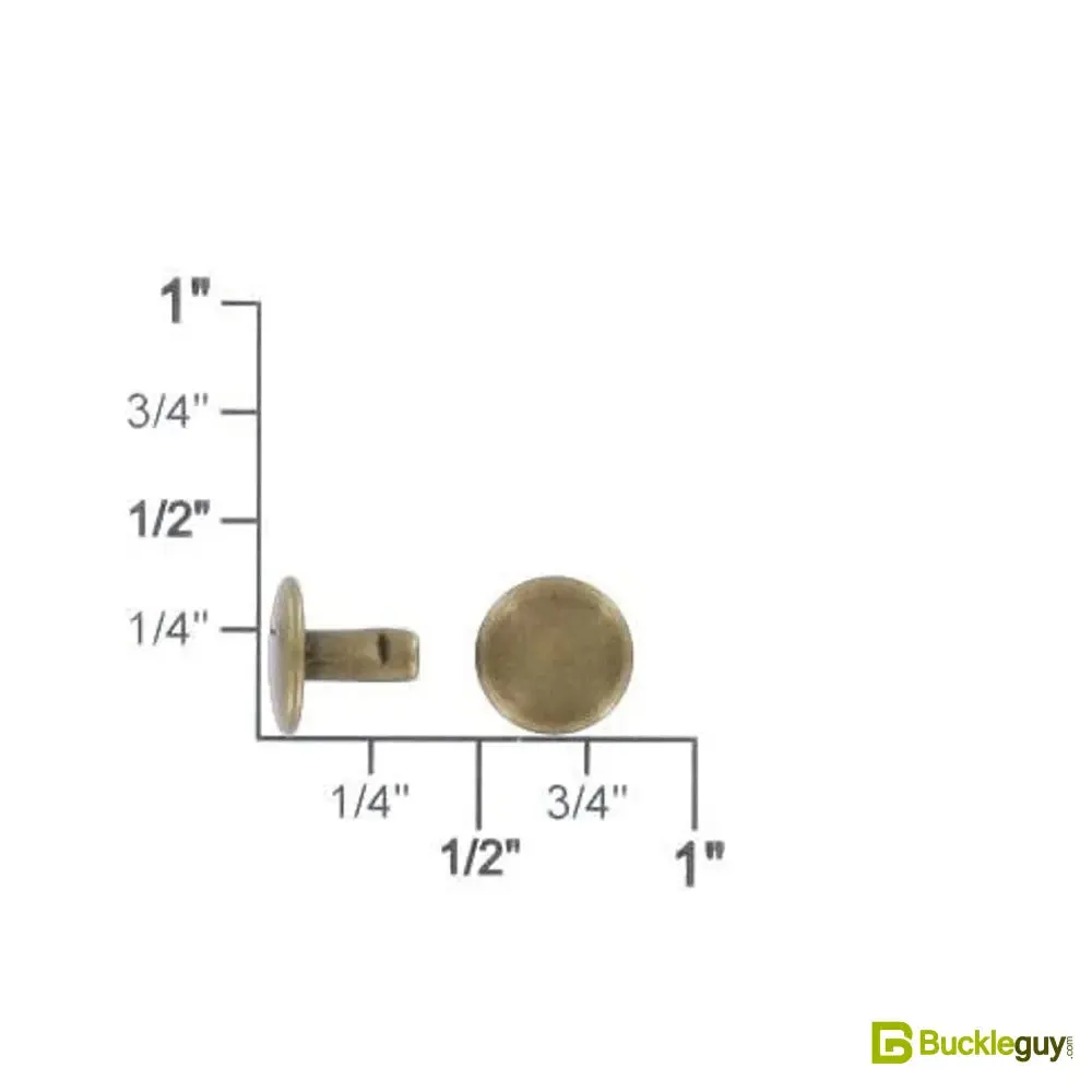 Double Cap Rivet, Antique Brass, Solid Brass-LL (100 sets per bag), Multiple Sizes