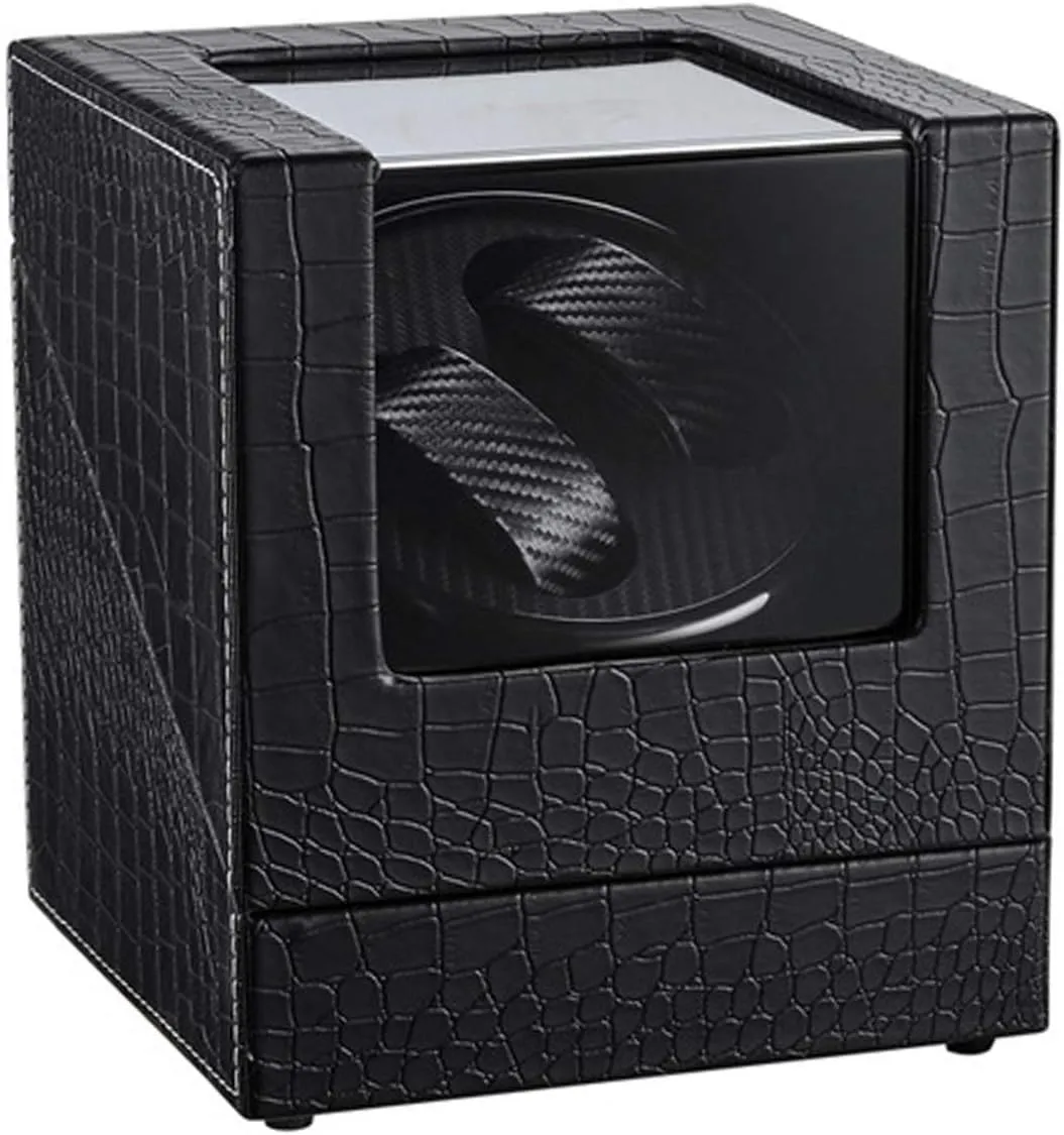 Double Watch Winder Box for Automatic Mechanical Watch Black Leather Exterior Silent Motor Include AC Adapter Accessories，B